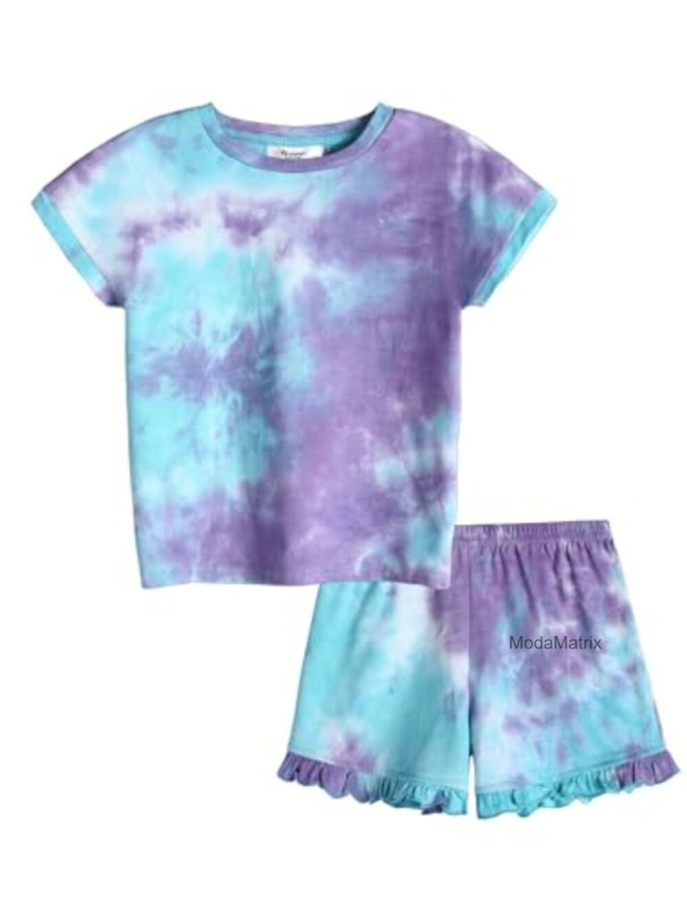 Girls 2-Piece Pajama Set Tie Dye Print Soft Summer Sleepwear Shorts Size 12-13